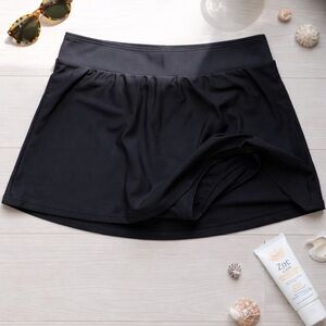 Women's Black Swim Skirt Bikini Bottom - Classic Coverage Tummy Control